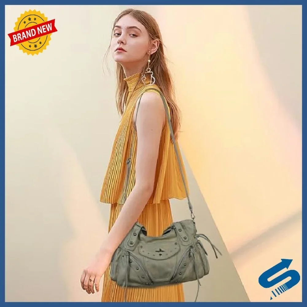 Large Retro Vegan Leather Hobo Bag with Crossbody Strap & Multiple Pockets